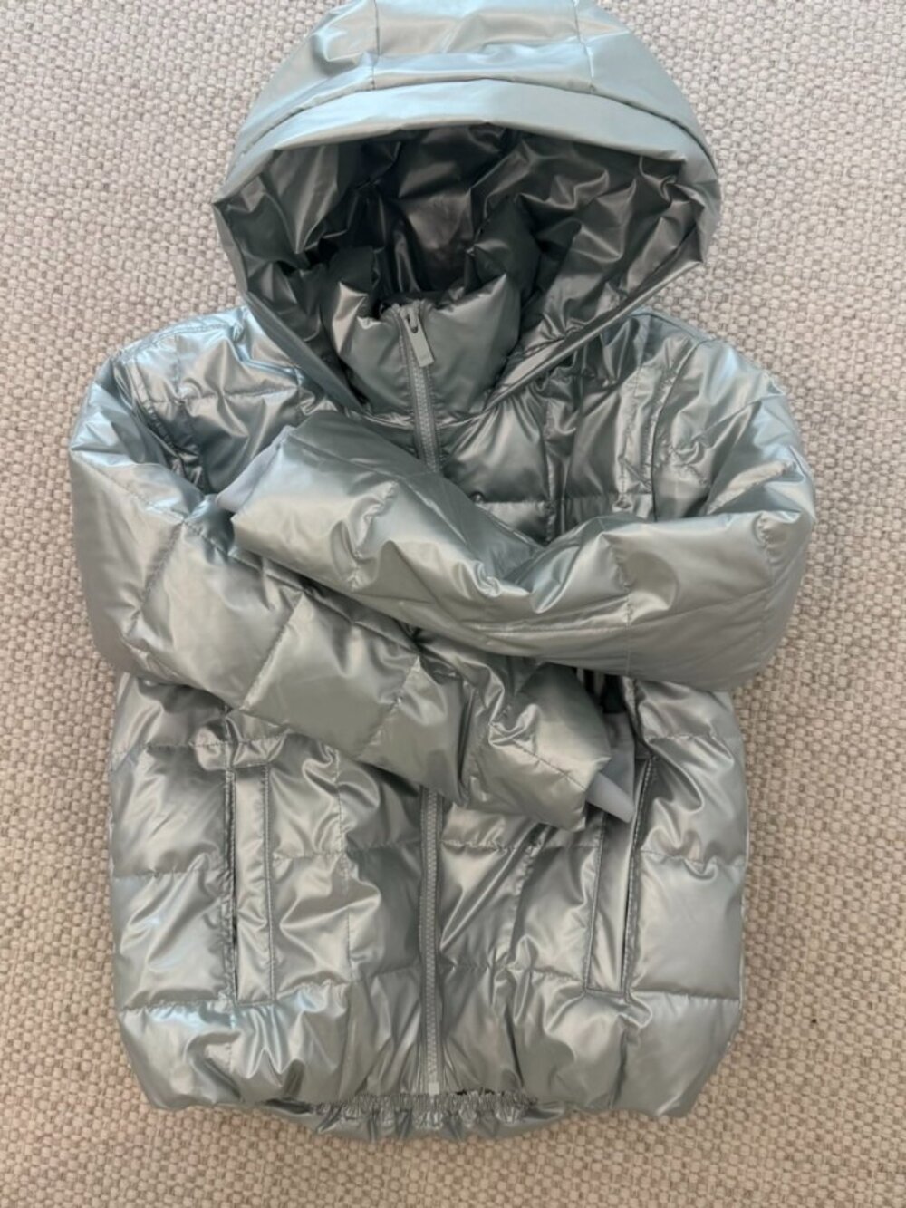 Abercrombie Kids Girls Shiny Ultra Puffer Jacket Silver Blue Metallic 9/10Y